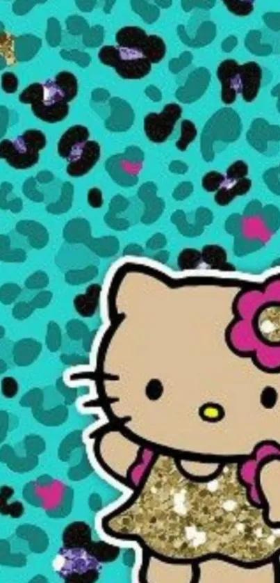 Hello Kitty with turquoise leopard print background.