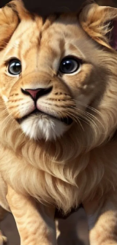 Adorable golden lion cub mobile wallpaper with lifelike details.