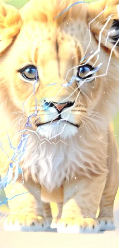 Cute lion cub with electric effects wallpaper.