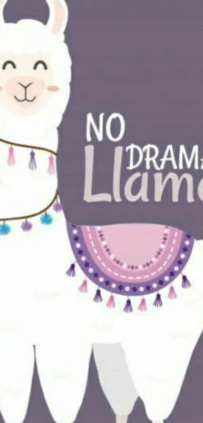 Adorable 'No Drama Llama' cartoon wallpaper with a purple background.