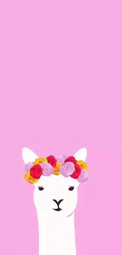 Pink themed wallpaper with a cute llama and floral crown.