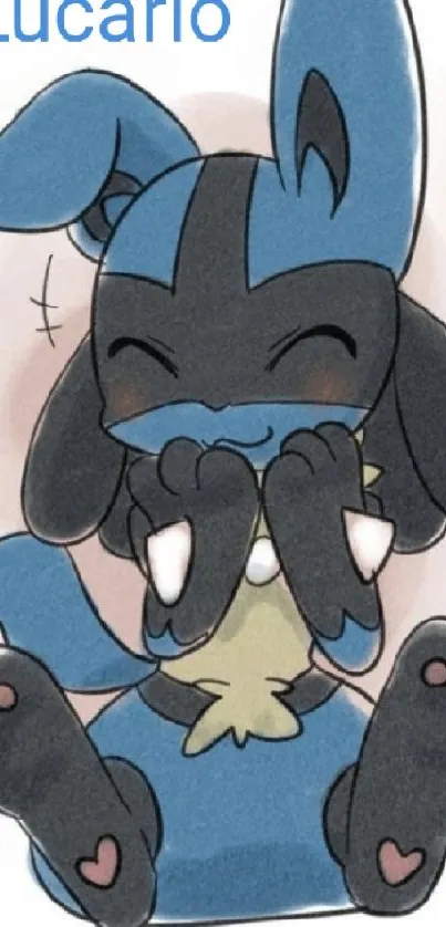 Cute Lucario with a happy expression and soft tones.