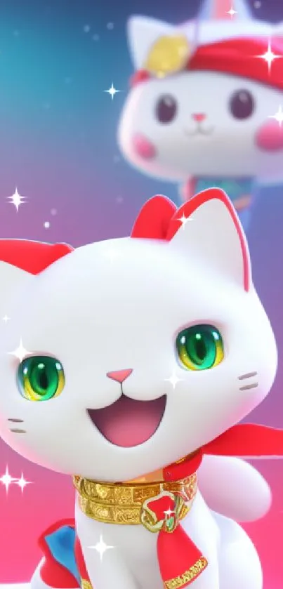 Charming lucky cat with vivid colors on phone wallpaper.