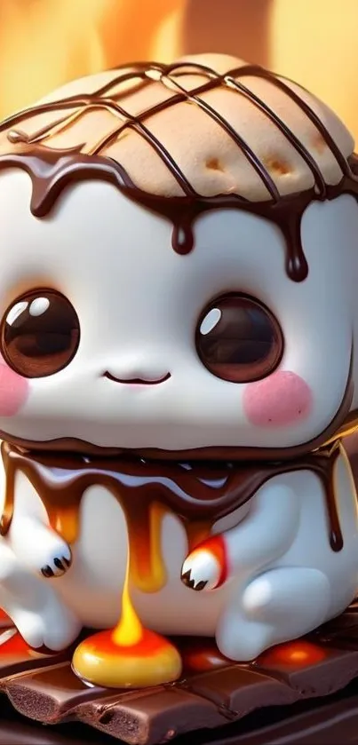 Cute cartoon marshmallow in chocolate art.