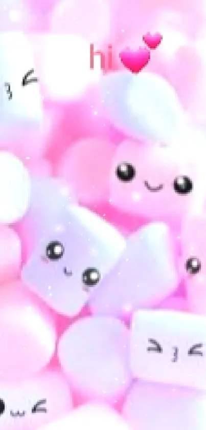 Cute pastel marshmallow characters with smiling faces and kawaii style.