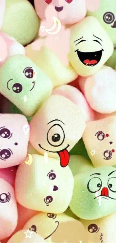 Colorful marshmallows with cute emoticons.