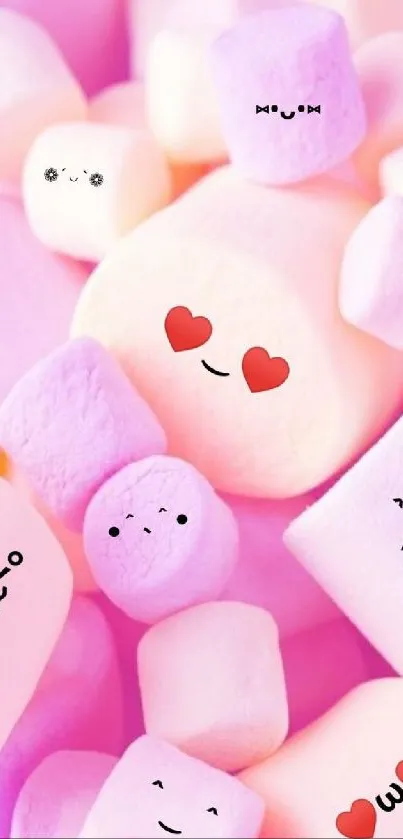 Cute pastel marshmallow faces wallpaper with smiling expressions.