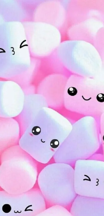 Cute pastel marshmallow faces with pink and purple hues.