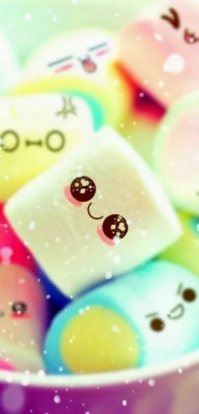 Cute marshmallow faces with colorful pastel tones.