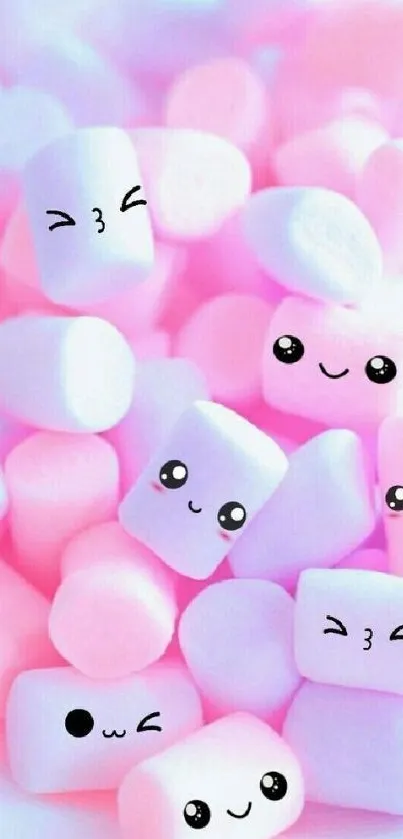 Mobile wallpaper of cute marshmallow faces with pastel hues.