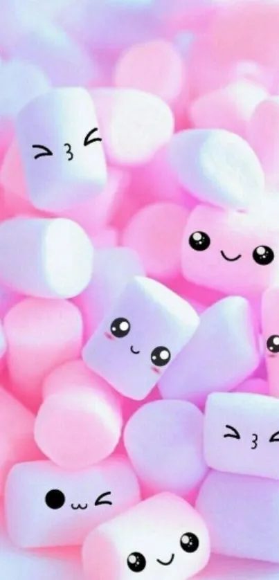 Cute pastel marshmallow wallpaper with smiling faces.