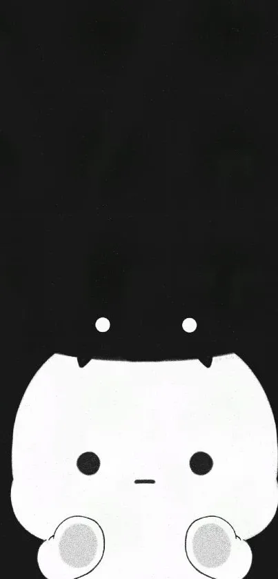 Minimalist black and white cat wallpaper with a cute design.