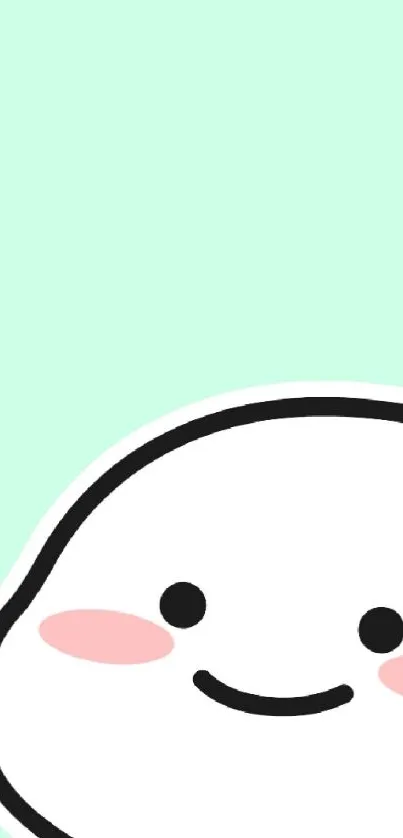 Cute minimalist smiley face on a mint green background mobile wallpaper.