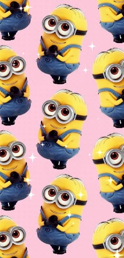 Cute Minions pattern on pink background mobile wallpaper.