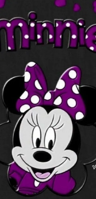 Minnie Mouse mobile wallpaper with purple and black theme.