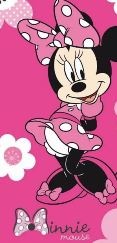 Minnie Mouse on pink floral mobile wallpaper.