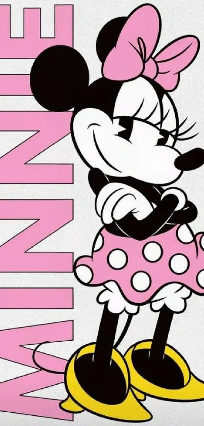 Minnie Mouse on a pink theme wallpaper with polka dots.