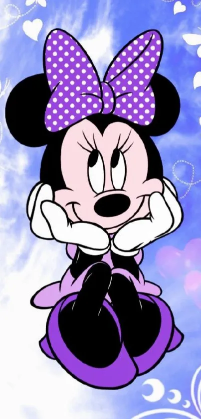 Cute Minnie Mouse with purple butterflies and hearts wallpaper.