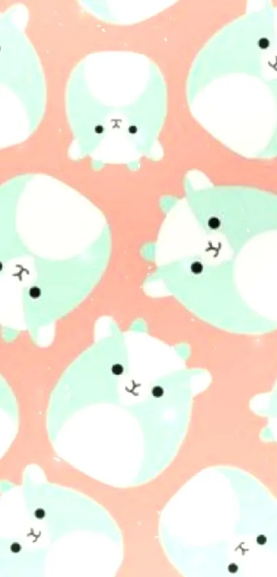 Mint green bears on peach background wallpaper.