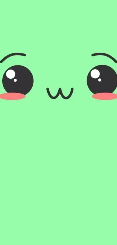 Mint green wallpaper with a kawaii face design.