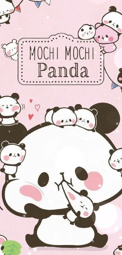 Cute Mochi Mochi Panda wallpaper on pink background.