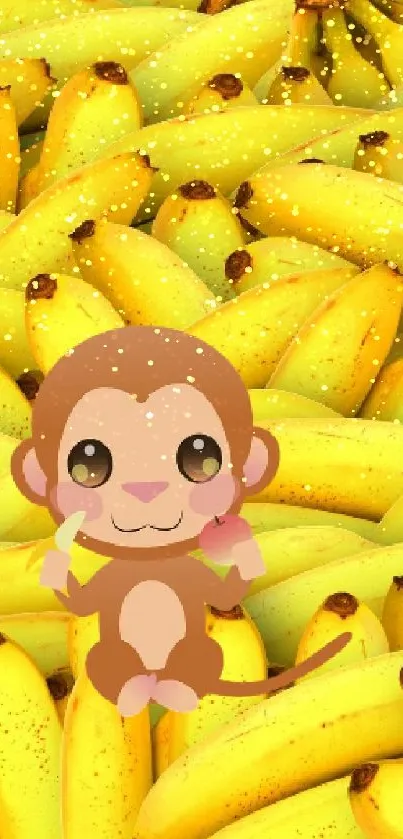 Charming monkey sitting in a vibrant pile of yellow bananas.