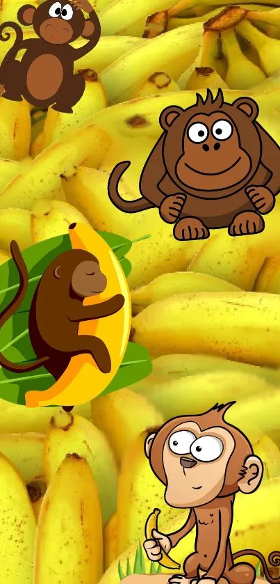 Cartoon monkeys with bananas mobile wallpaper.