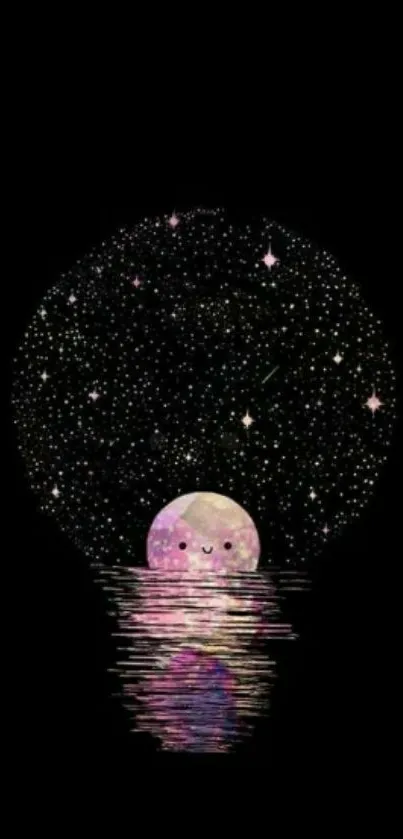 Cute moon with starry galaxy on black background.