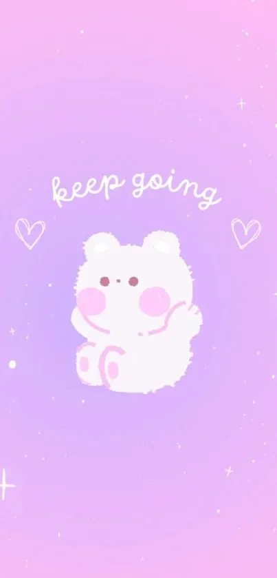 Cute bear with pink background and 'keep going' message.