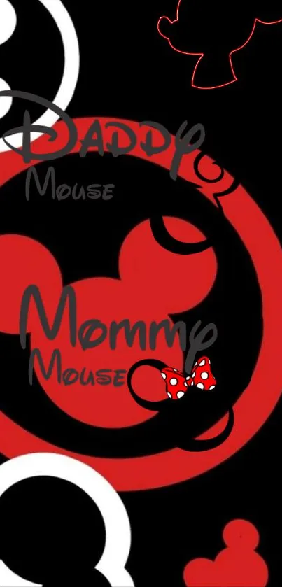 Red and black mouse themed wallpaper with cute design.