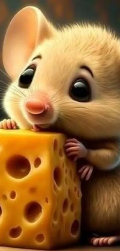 Cute mouse with cheese art wallpaper for phones.