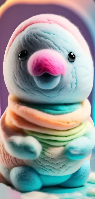 Adorable multicolored plush toy art with soft pastel hues and textures.