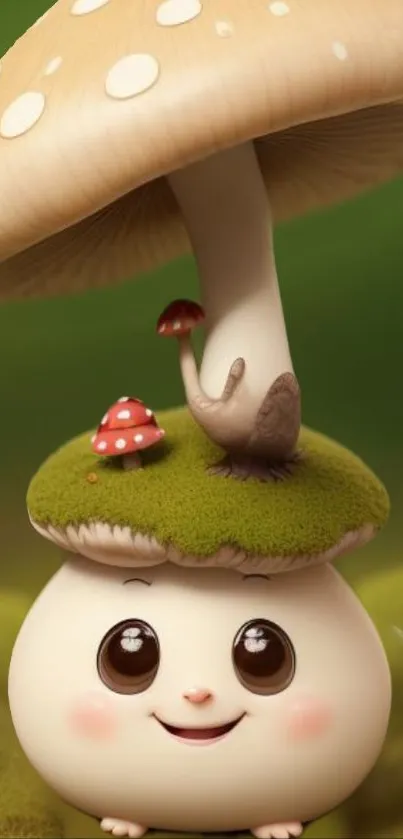 Cute cartoon mushroom character with a smiling face.