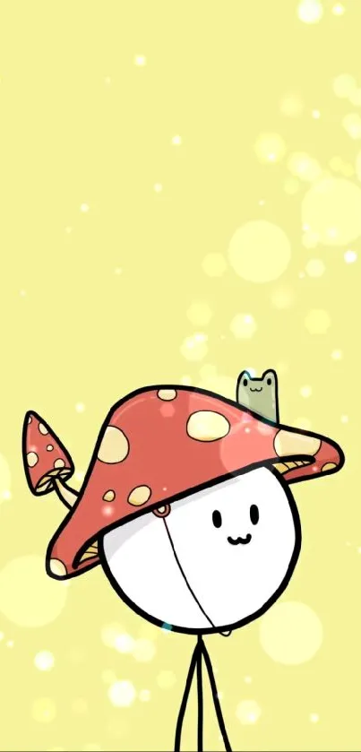 Cute mushroom character wallpaper with a pastel yellow background.