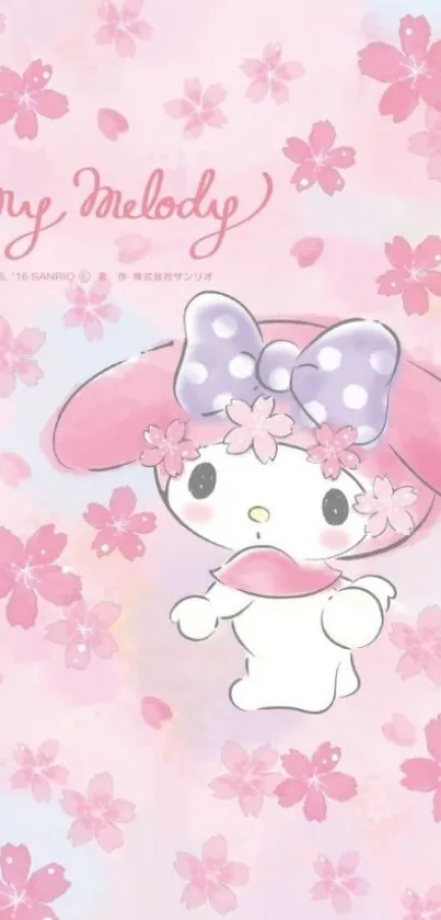 Cute My Melody wallpaper with pink flowers.