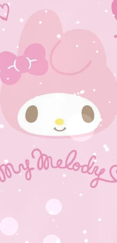 Cute pink character wallpaper with hearts.