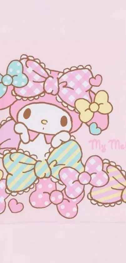 Cute My Melody wallpaper with pink bows.