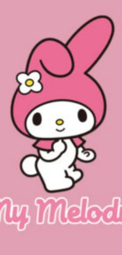 My Melody character on pink wallpaper background.