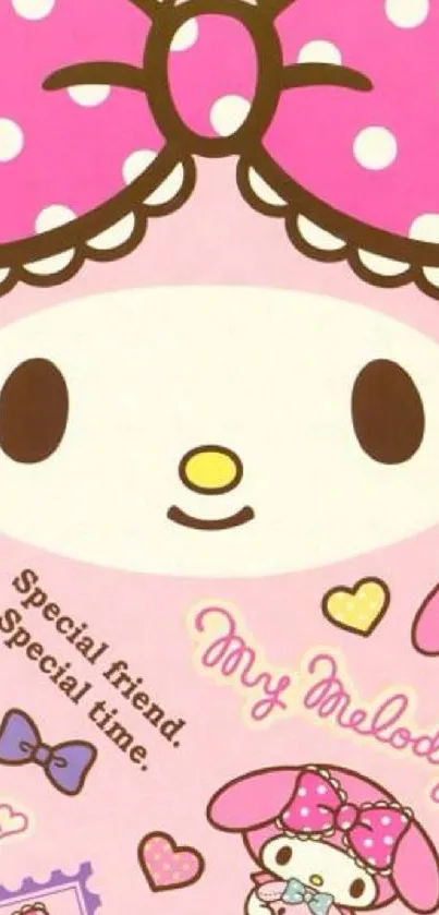 Adorable pink My Melody mobile wallpaper with cute character design.