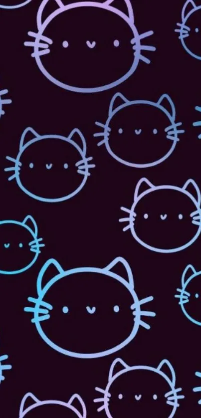 Cute neon cat pattern on a dark background wallpaper.