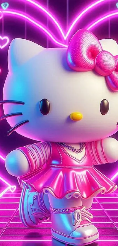 Cute cat in neon outfit with glowing pink background.