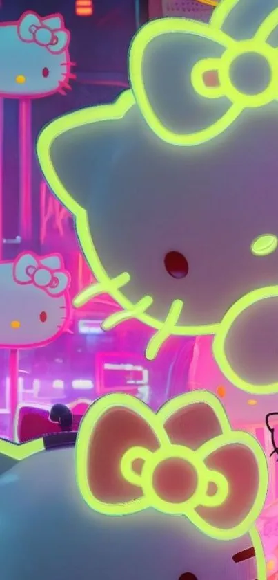 Cute neon cat wallpaper with glowing outlines.