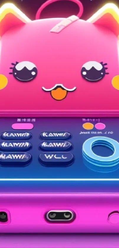 Cute neon retro mobile with playful character design.