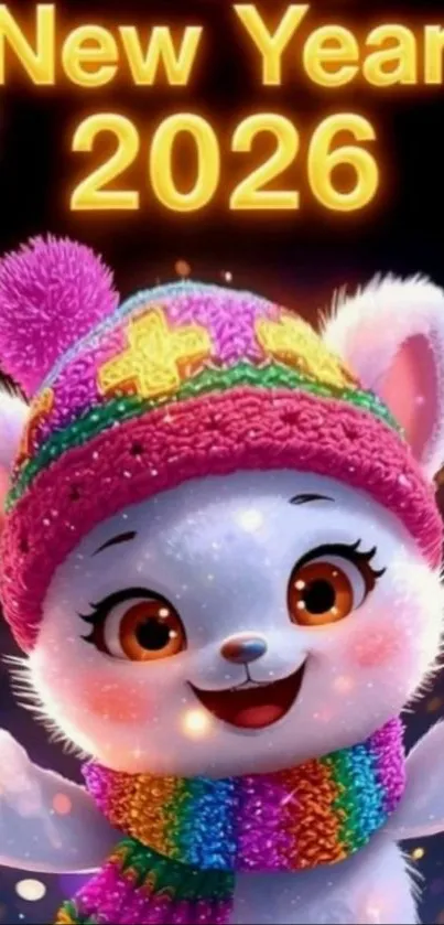 Adorable animal in colorful New Year 2026 theme.