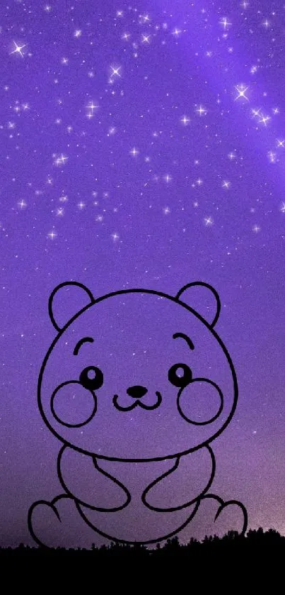 Cute bear and starry night sky wallpaper with purple tones.