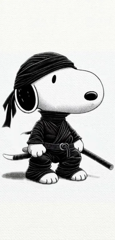 Cute ninja dog in minimal black and white style.