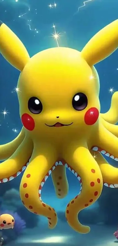Anime-inspired octopus character in ocean setting mobile wallpaper.