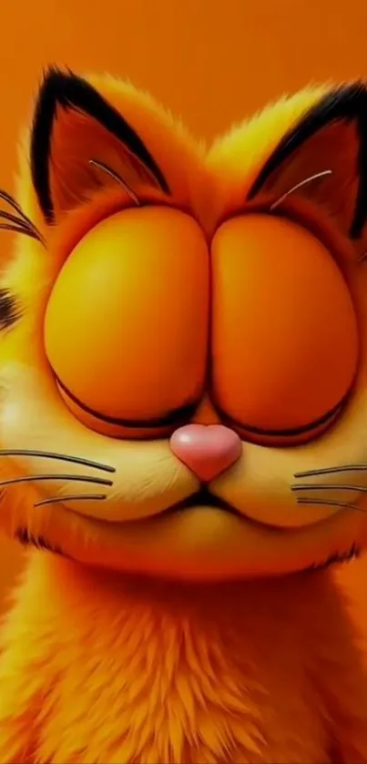 Cartoon cat with orange fur on wallpaper.