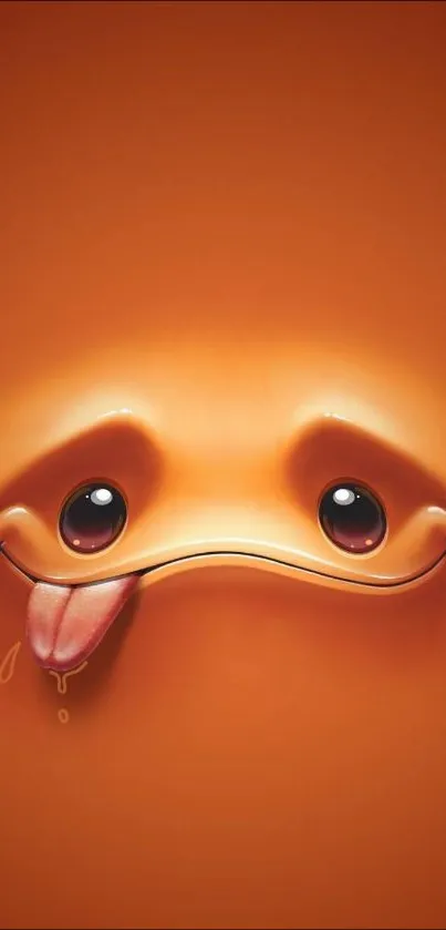 Cute orange face with tongue sticking out on a vibrant wallpaper.