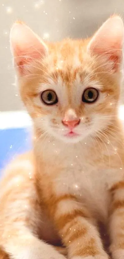 Adorable orange kitten with a sparkling background.